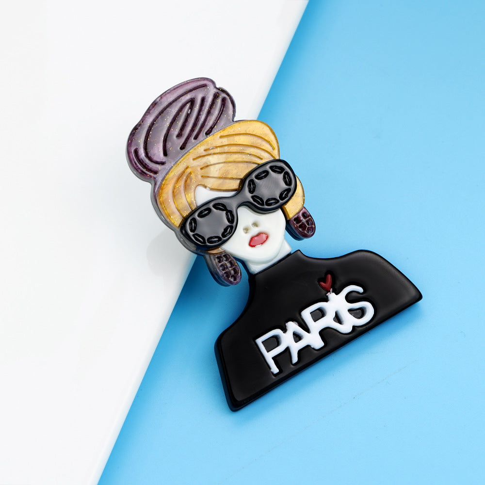 Wear Paris Shirt Girl Acrylic Brooch PA5018