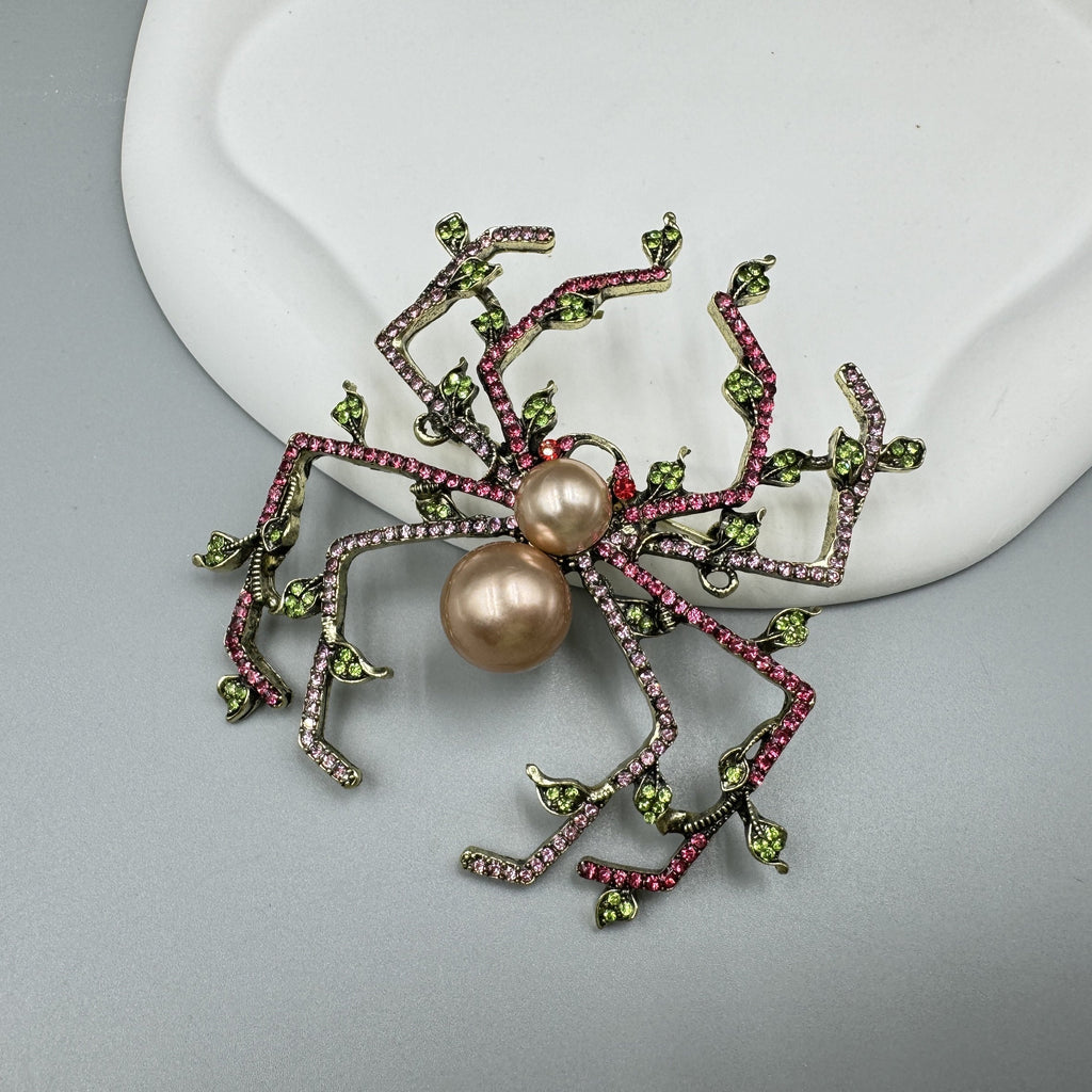 Pearl Spider Rhinestone Brooch PA5116