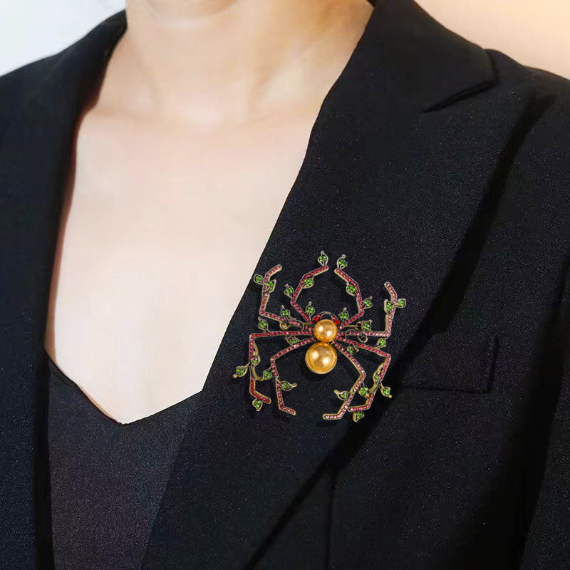 Pearl Spider Rhinestone Brooch PA5116