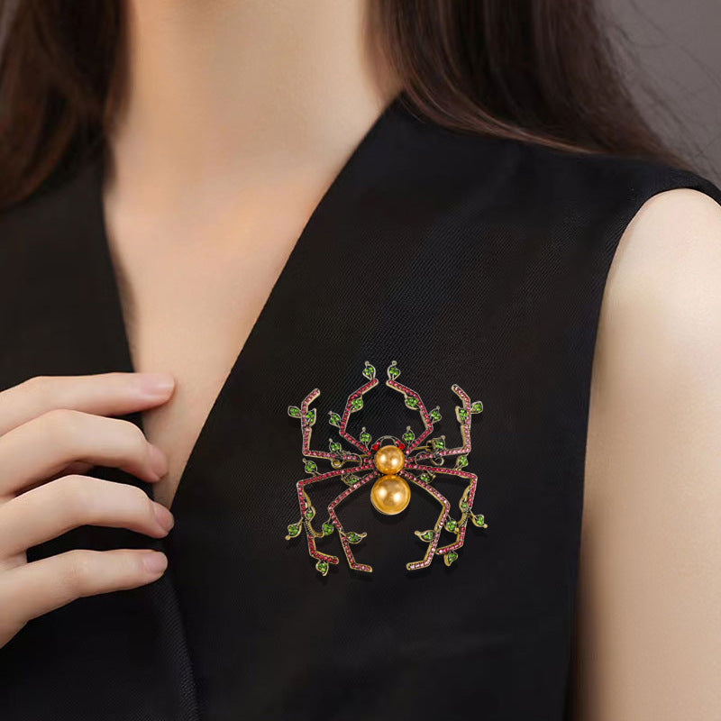 Pearl Spider Rhinestone Brooch PA5116