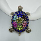Floral Turtle Rhinestone Brooch PA5129