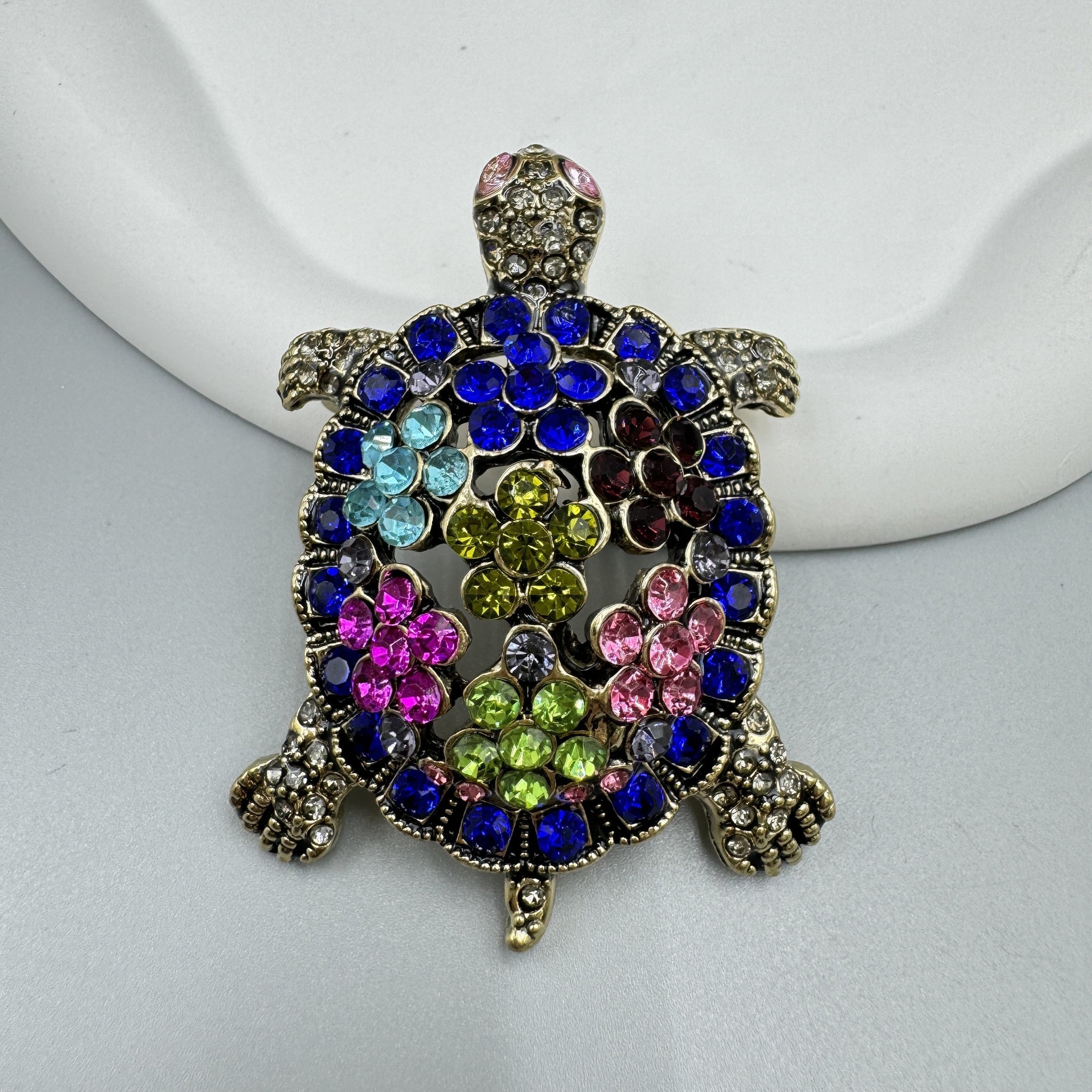 Floral Turtle Rhinestone Brooch PA5129