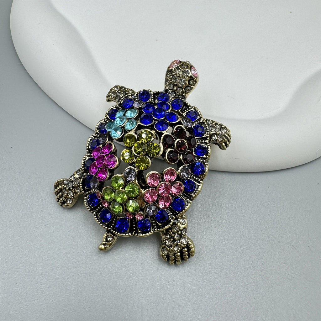 Floral Turtle Rhinestone Brooch PA5129