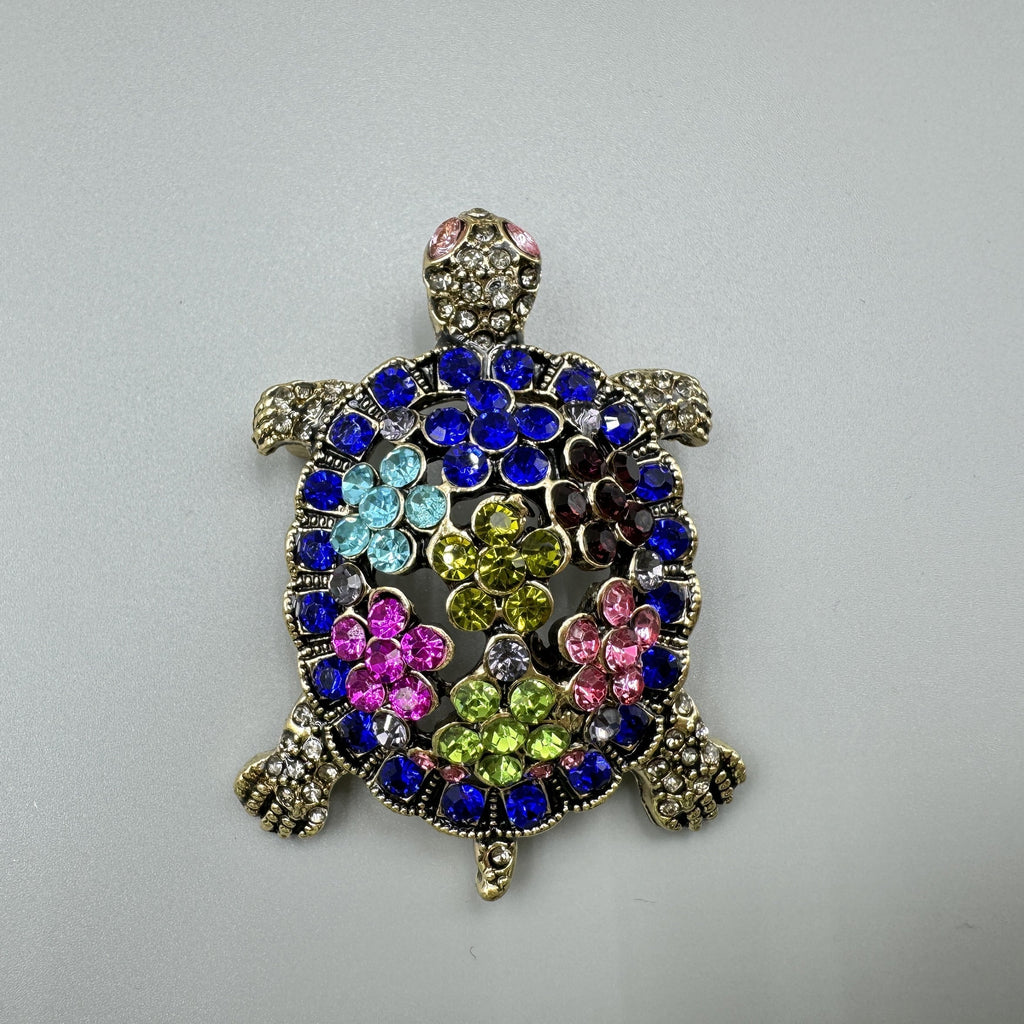 Floral Turtle Rhinestone Brooch PA5129