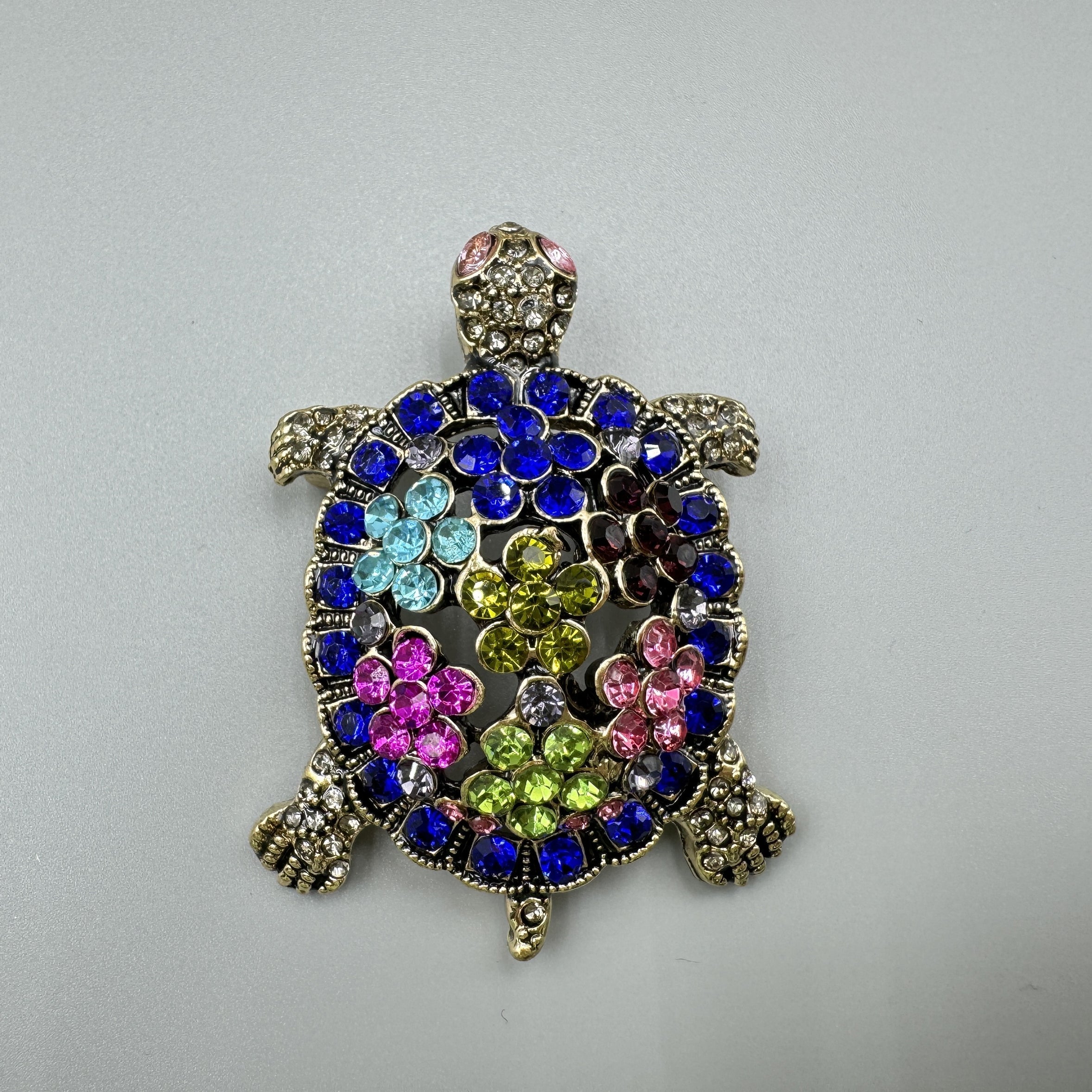 Floral Turtle Rhinestone Brooch PA5129