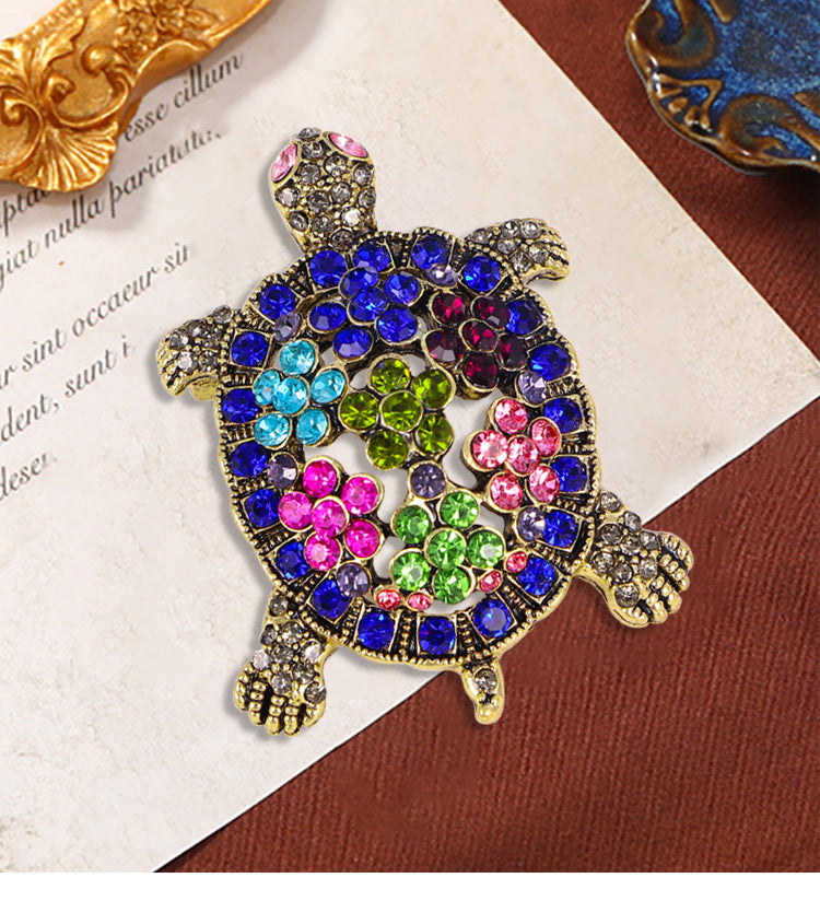 Floral Turtle Rhinestone Brooch PA5129