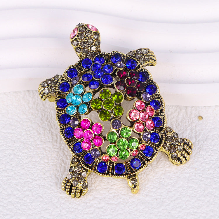 Floral Turtle Rhinestone Brooch PA5129