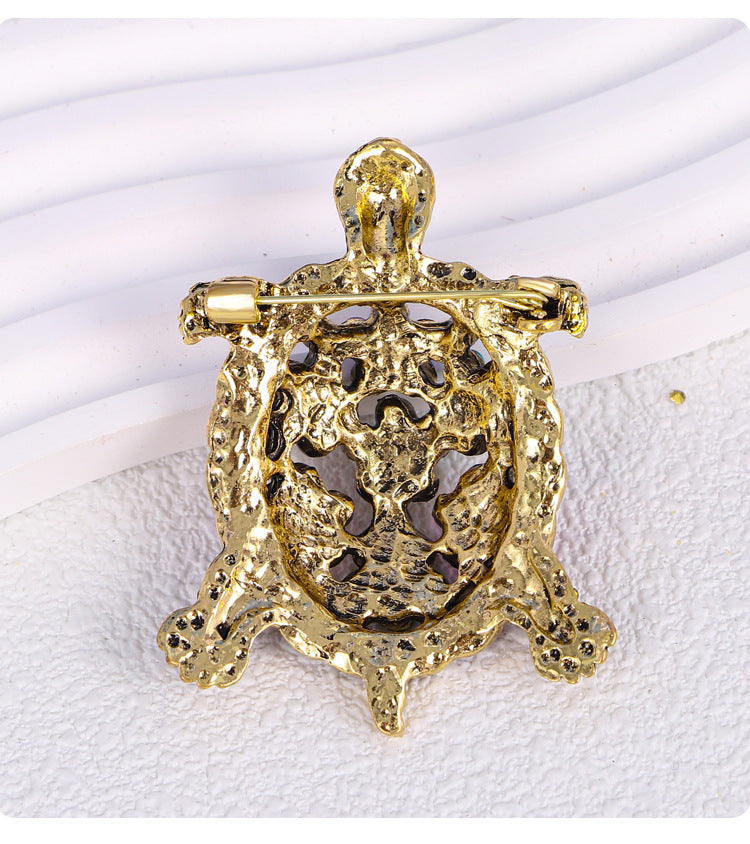 Floral Turtle Rhinestone Brooch PA5129
