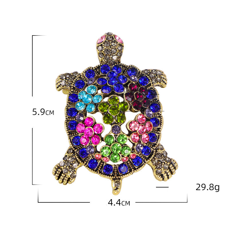 Floral Turtle Rhinestone Brooch PA5129