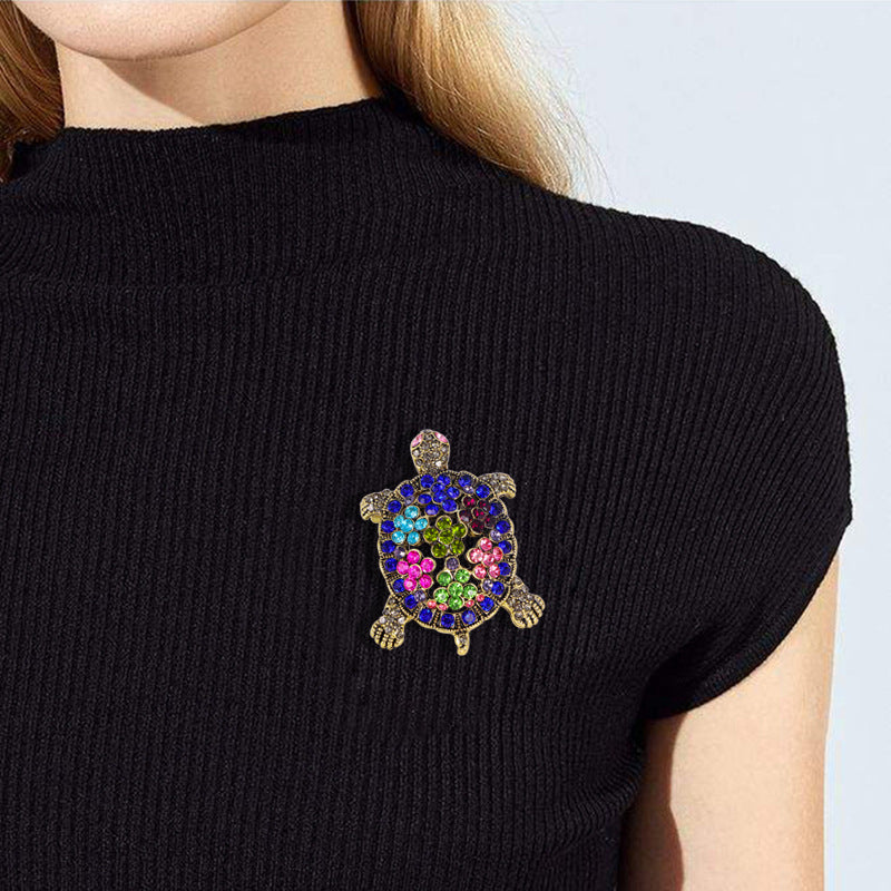 Floral Turtle Rhinestone Brooch PA5129