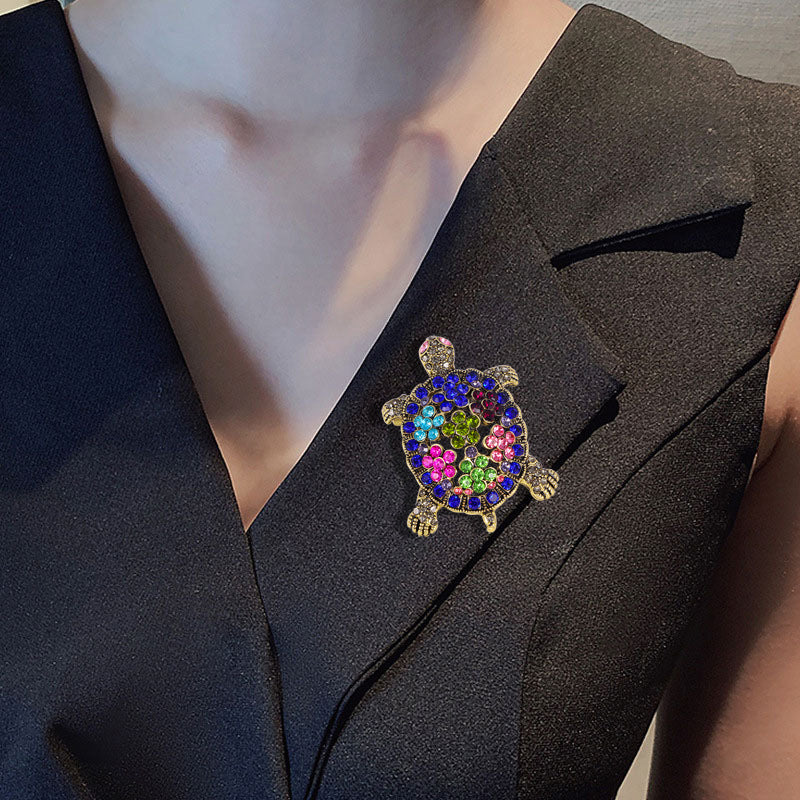 Floral Turtle Rhinestone Brooch PA5129