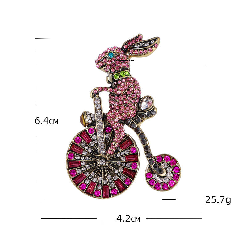 Bunny Riding Bike Rhinestone Brooch PA5135