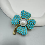 Blue Turquoise Clover Brooch PA5178