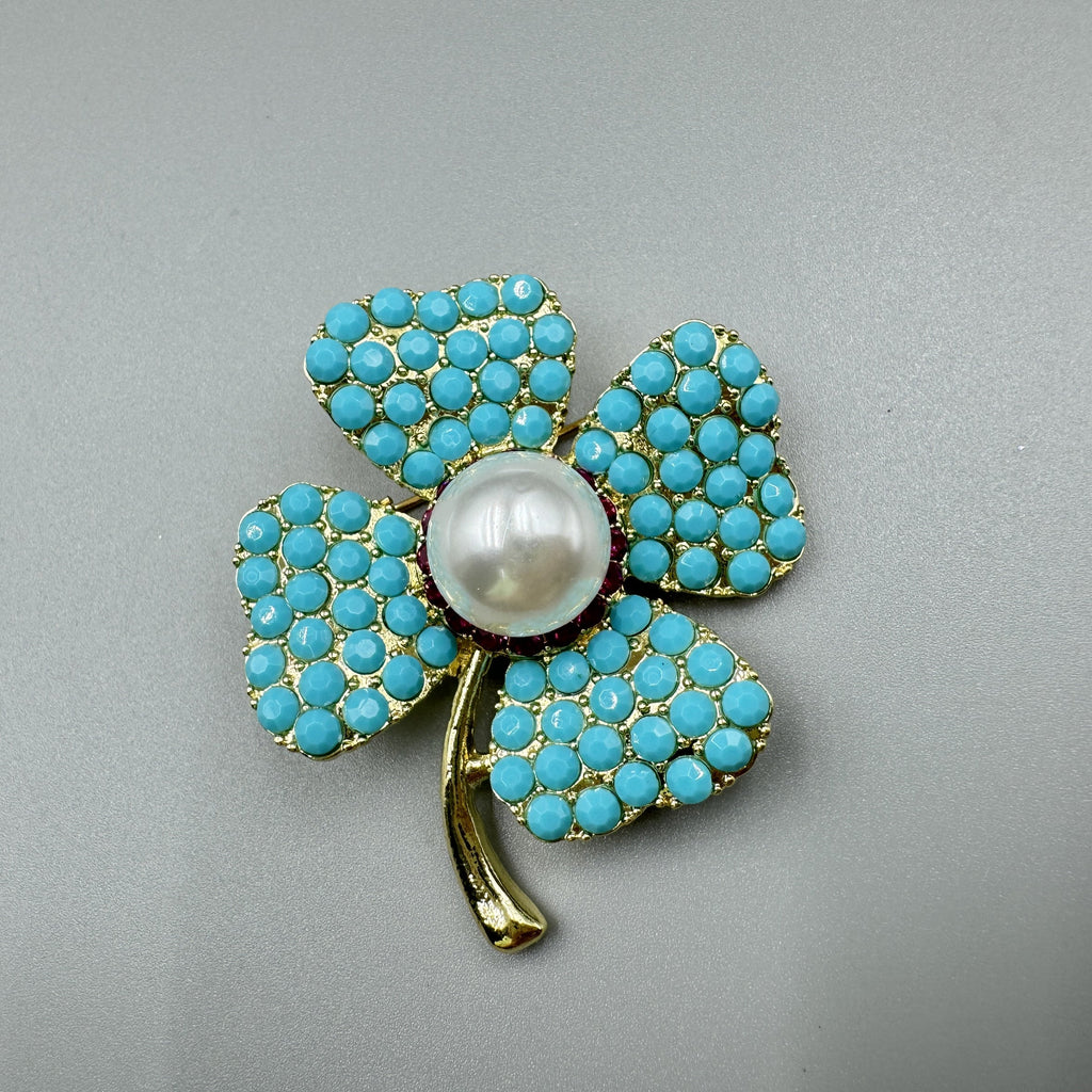 Blue Turquoise Clover Brooch PA5178