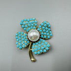 Blue Turquoise Clover Brooch PA5178