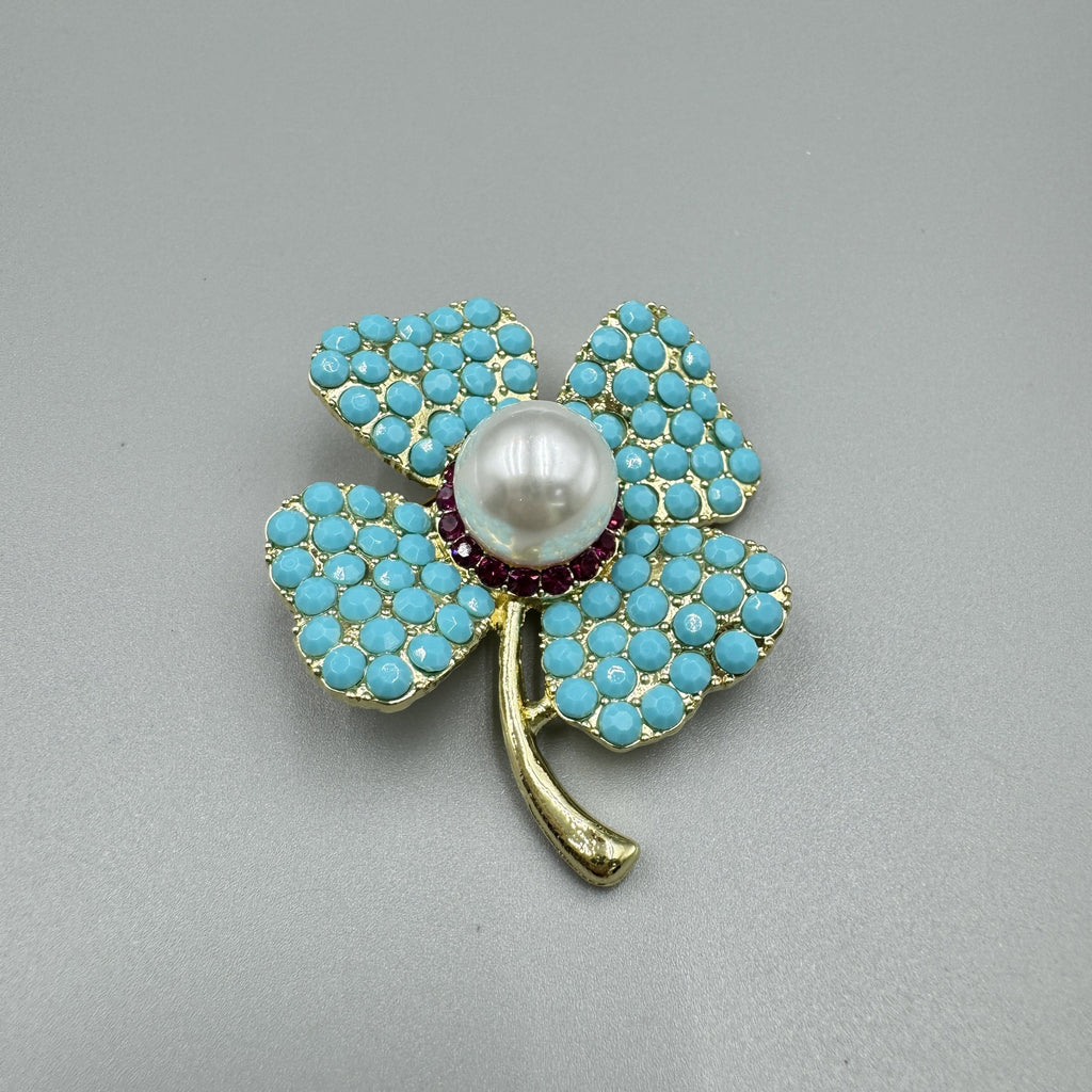 Blue Turquoise Clover Brooch PA5178