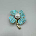 Blue Turquoise Clover Brooch PA5178