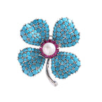 Blue Turquoise Clover Brooch PA5178