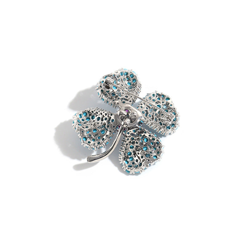 Blue Turquoise Clover Brooch PA5178