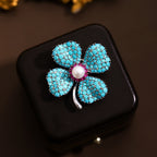 Blue Turquoise Clover Brooch PA5178