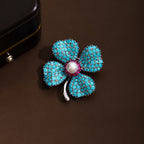 Blue Turquoise Clover Brooch PA5178