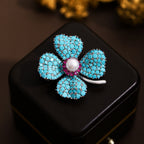 Blue Turquoise Clover Brooch PA5178