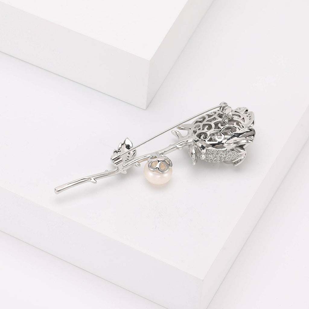 Rose Flowers Rhinestone Brooch PA5191