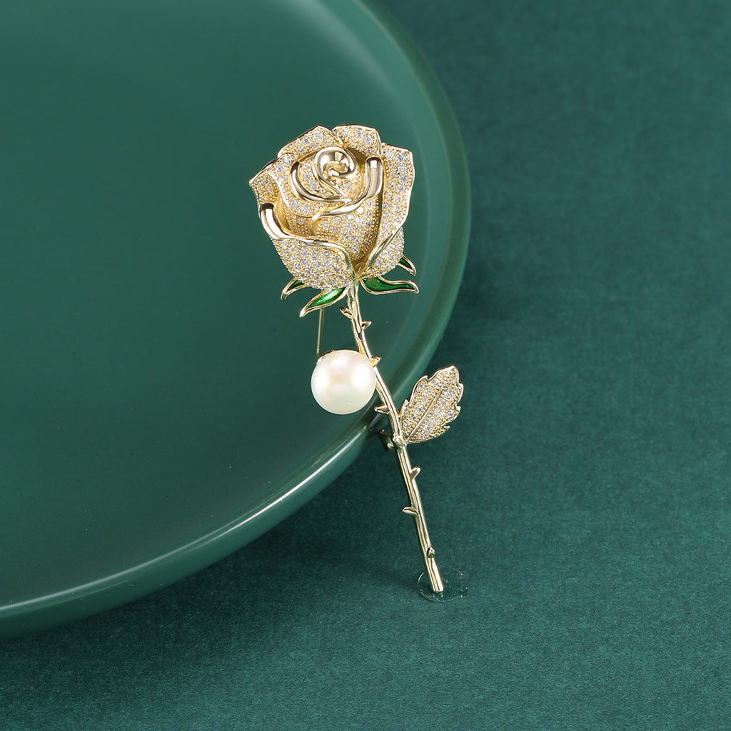 Rose Flowers Rhinestone Brooch PA5191