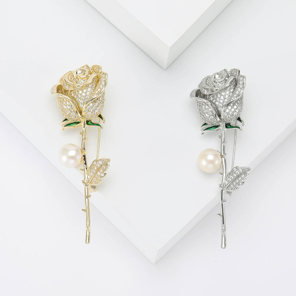 Rose Flowers Rhinestone Brooch PA5191