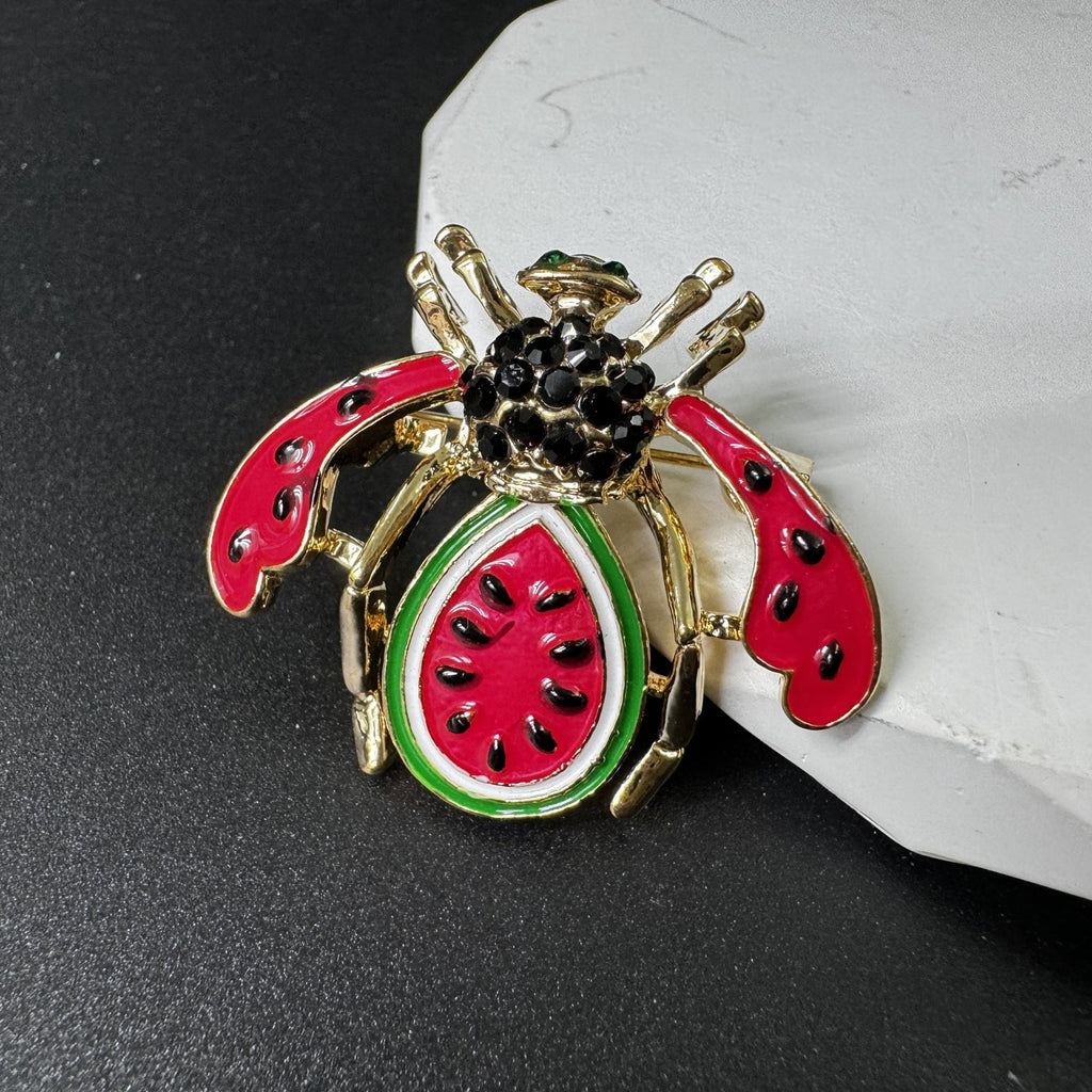 Watermelon Bee Rhinestone Brooch PA5200