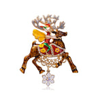 Christmas Santa Elk Rhinestone Brooch PA5244