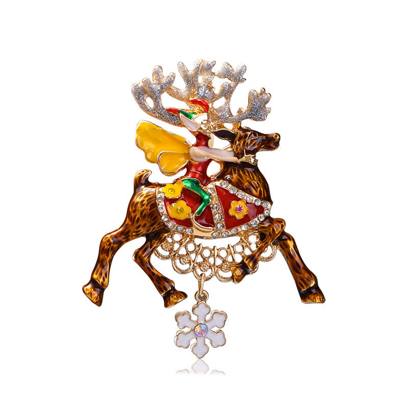 Christmas Santa Elk Rhinestone Brooch PA5244