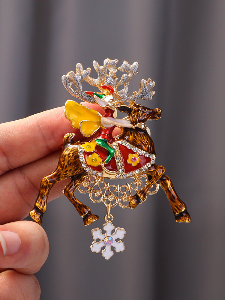 Christmas Santa Elk Rhinestone Brooch PA5244