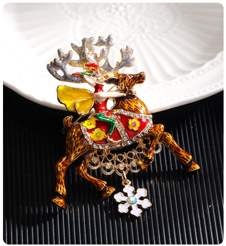 Christmas Santa Elk Rhinestone Brooch PA5244
