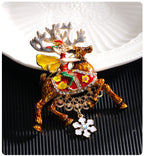 Christmas Santa Elk Rhinestone Brooch PA5244