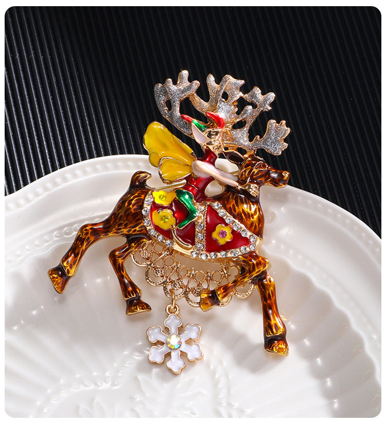Christmas Santa Elk Rhinestone Brooch PA5244