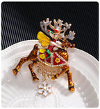 Christmas Santa Elk Rhinestone Brooch PA5244