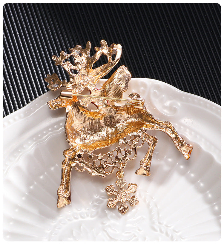 Christmas Santa Elk Rhinestone Brooch PA5244