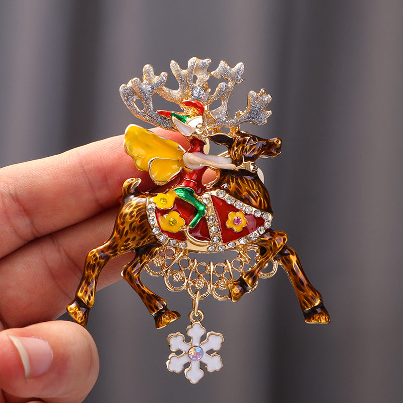Christmas Santa Elk Rhinestone Brooch PA5244