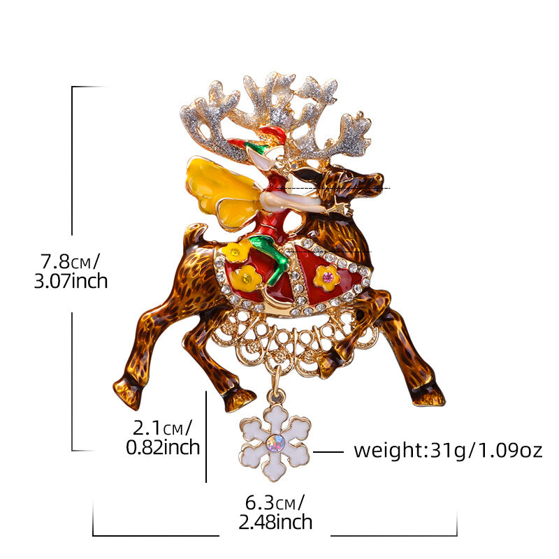 Christmas Santa Elk Rhinestone Brooch PA5244