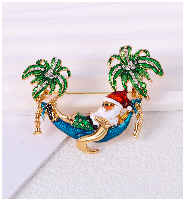 Christmas Santa Claus On Vacation Brooch PA5254