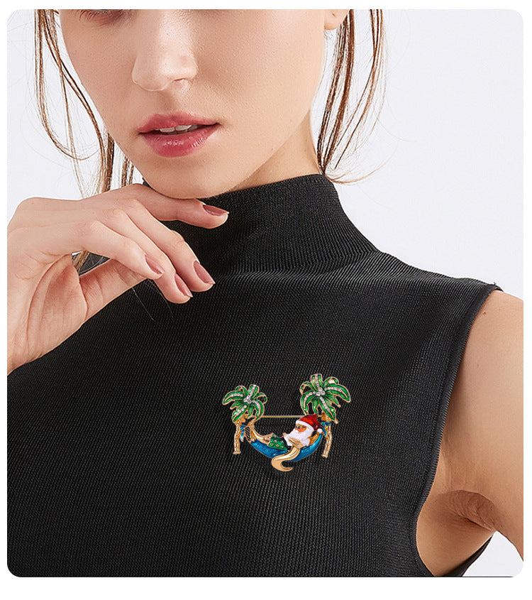 Christmas Santa Claus On Vacation Brooch PA5254