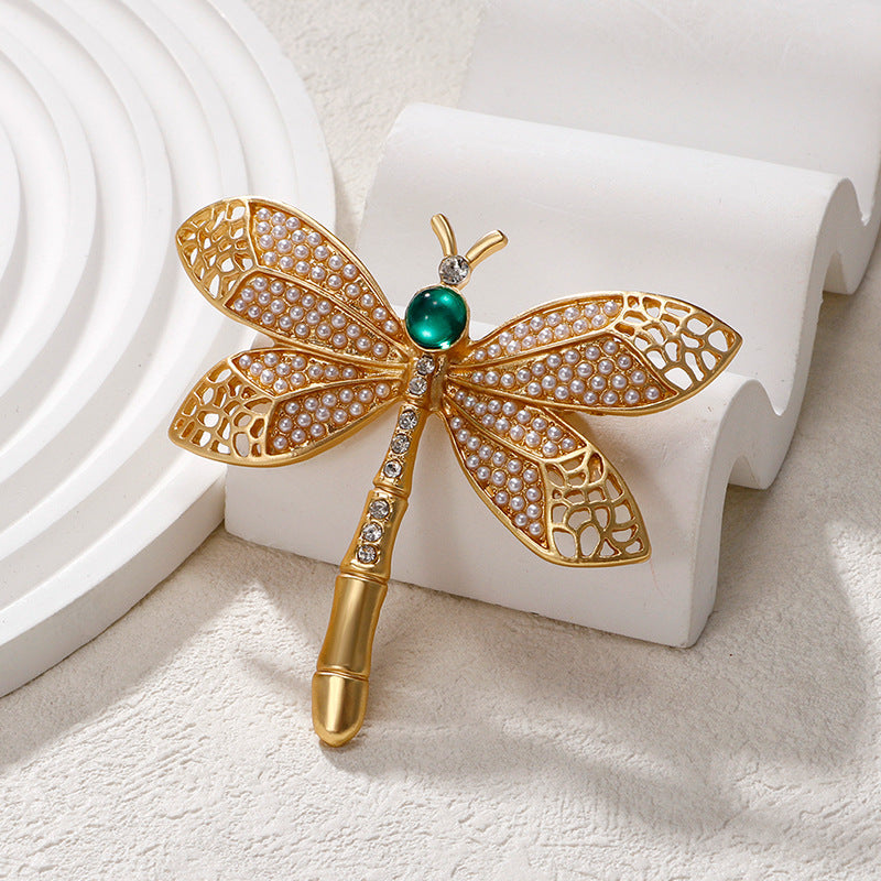 Vintage Gold Pearl Dragonfly Brooch PA5281