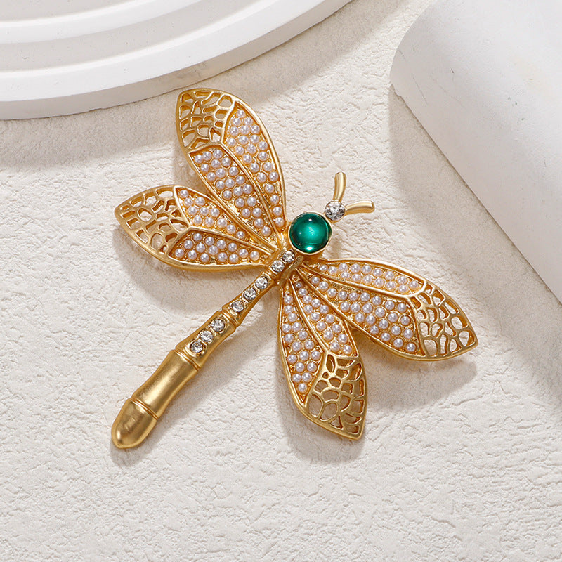 Vintage Gold Pearl Dragonfly Brooch PA5281