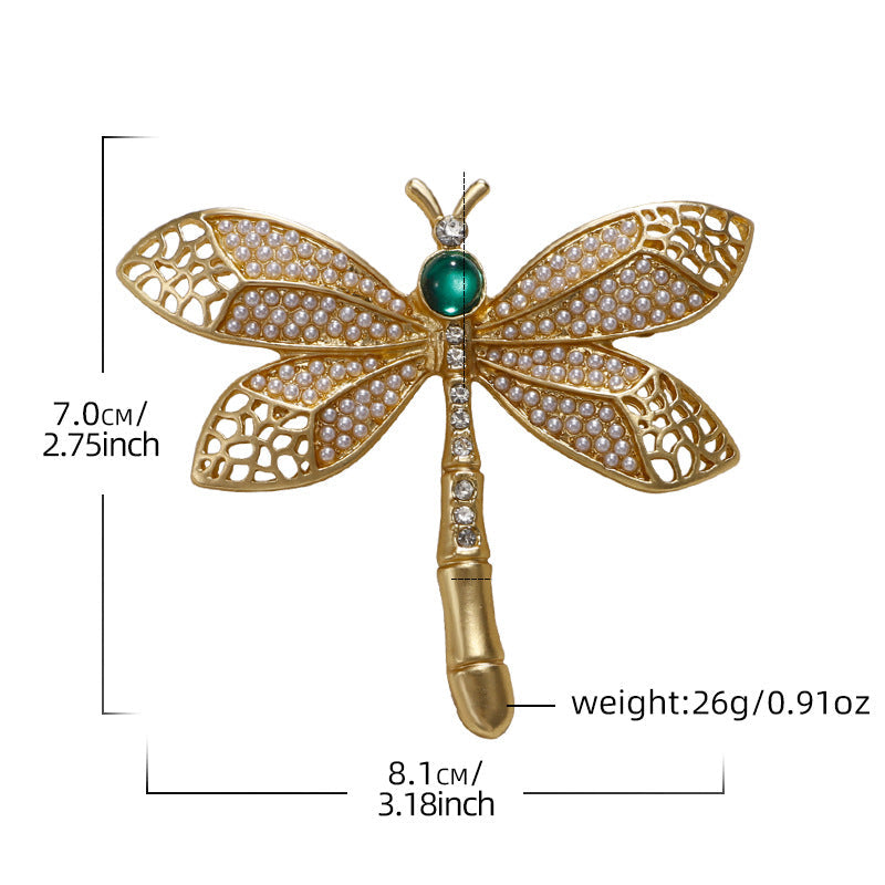 Vintage Gold Pearl Dragonfly Brooch PA5281