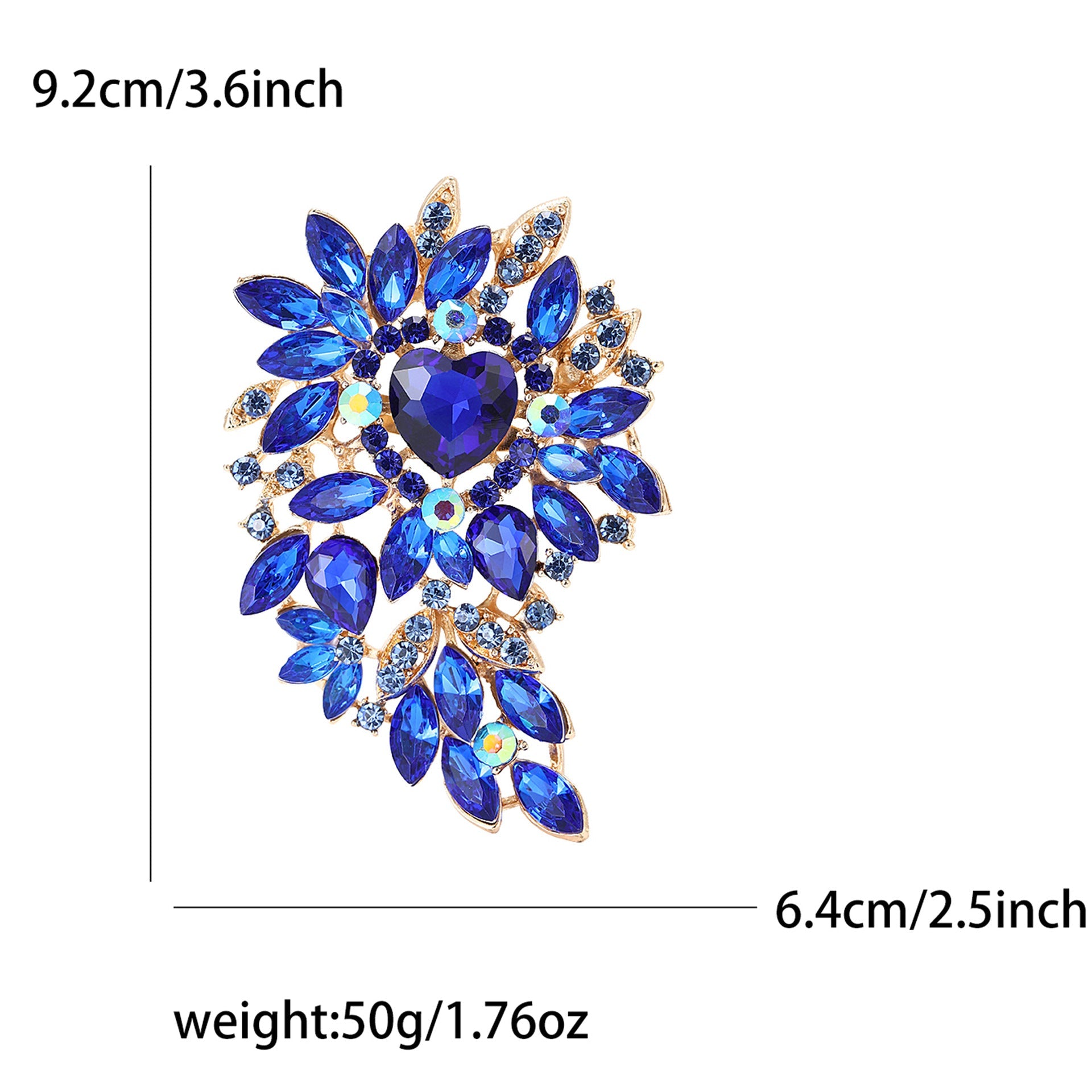 Large Rhinestone Leaf Heart Brooch PA5293