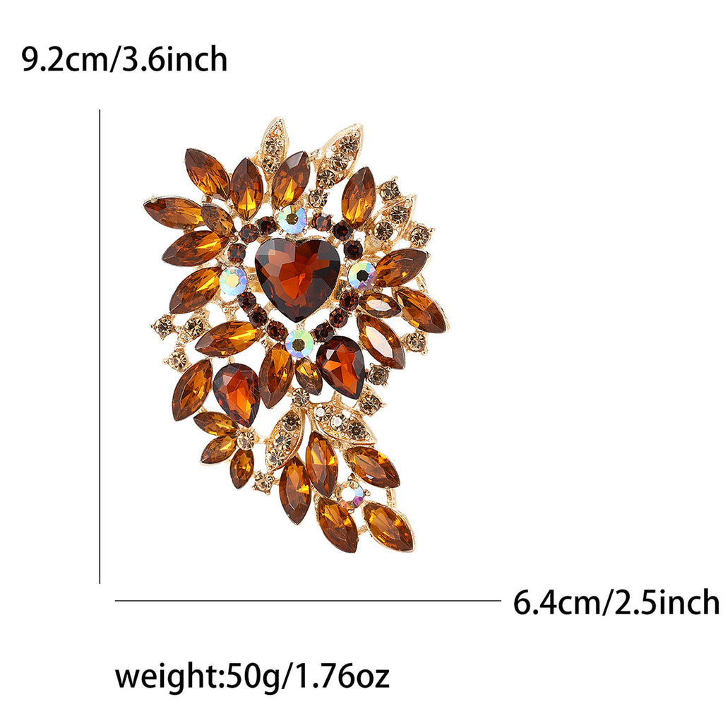 Large Rhinestone Leaf Heart Brooch PA5293