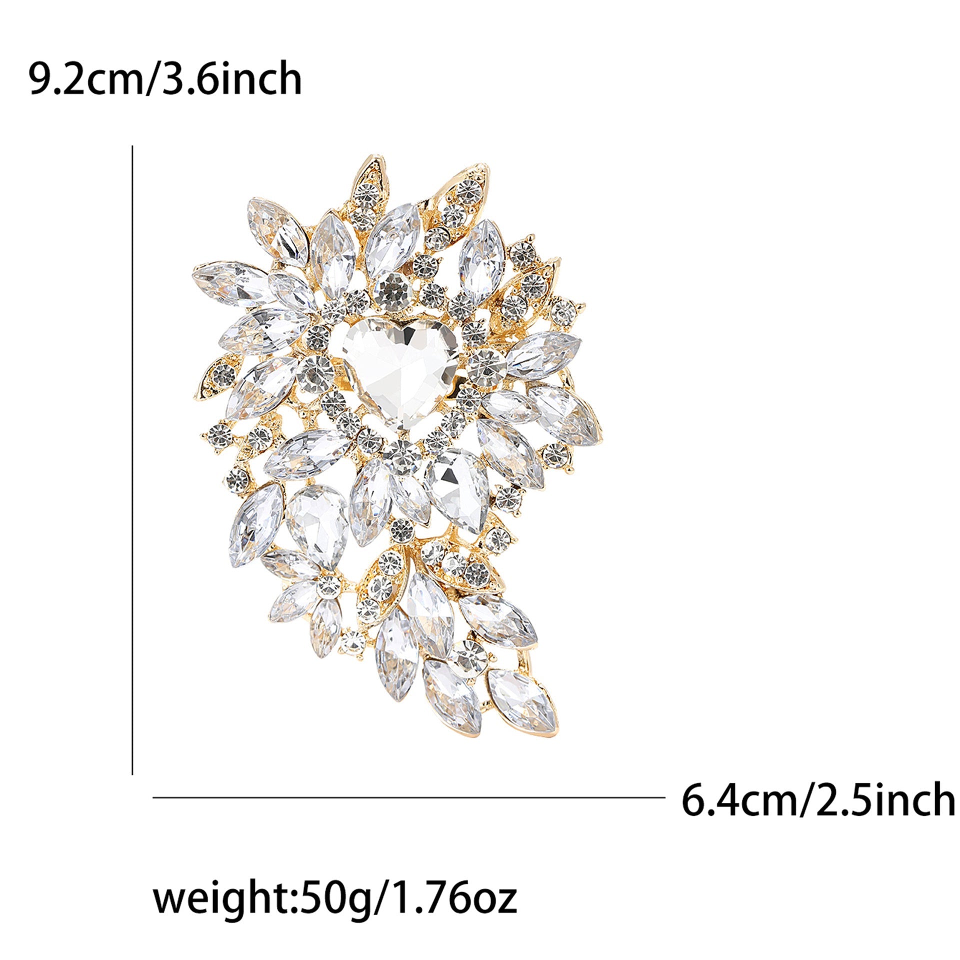 Large Rhinestone Leaf Heart Brooch PA5293