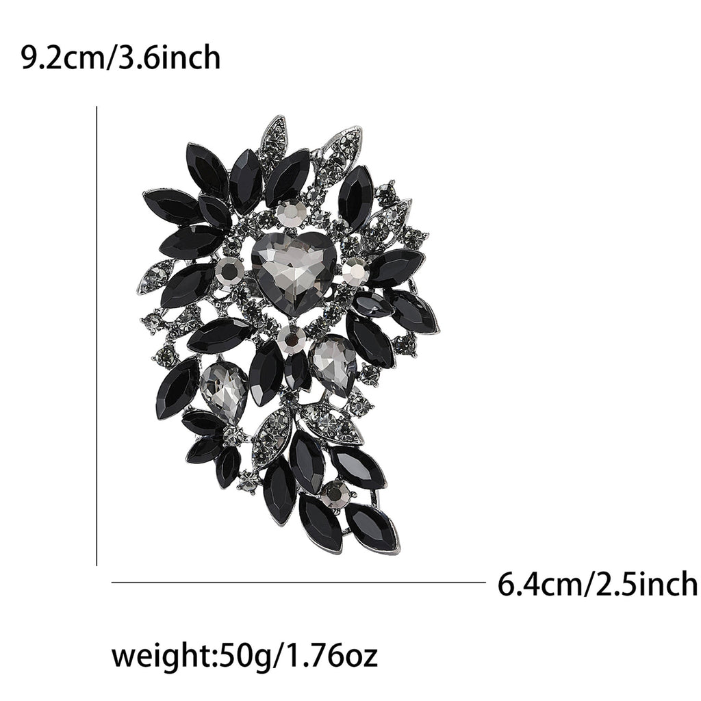 Large Rhinestone Leaf Heart Brooch PA5293