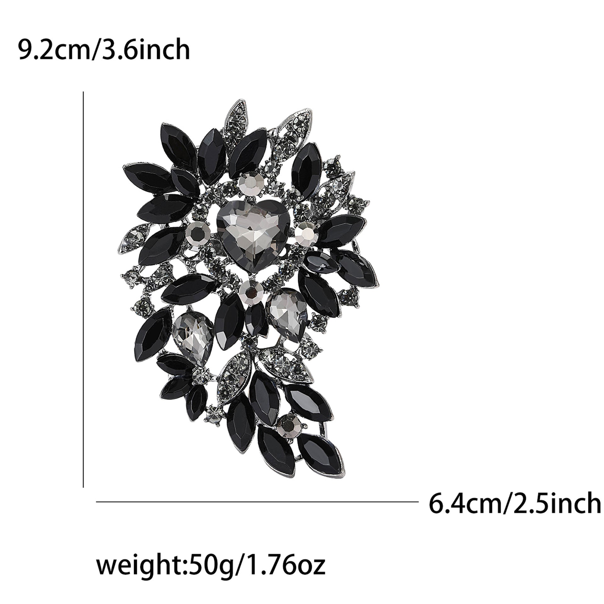 Large Rhinestone Leaf Heart Brooch PA5293